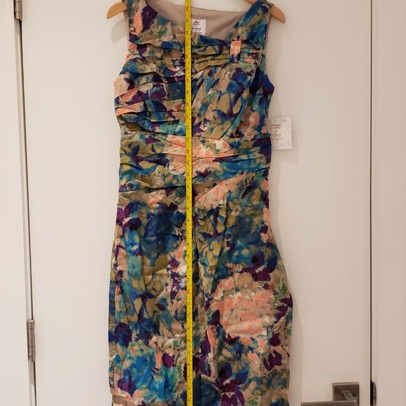 Suzi Chin Women's Sleeveless Dress with Asymmetric Neckline, Iguana - Picture 5 of 6